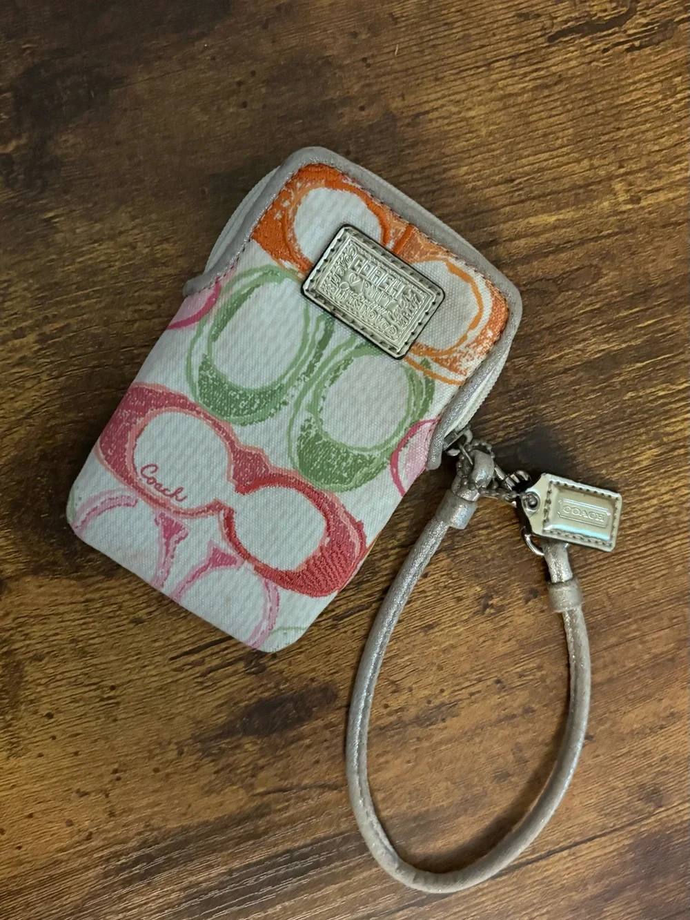 Coach Vintage Poppy “Digi Pouch” Wristlet Multicolor Signature Canvas
